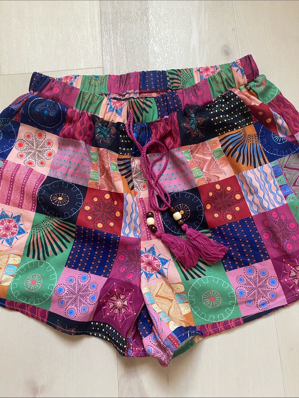 SHEIN ✨ Women's Patchwork Print Elastic Waist Shorts - Multicolor size Large
